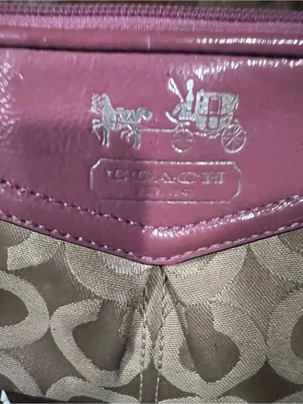 Coach Beige Signature Wristlet with Pink Trim